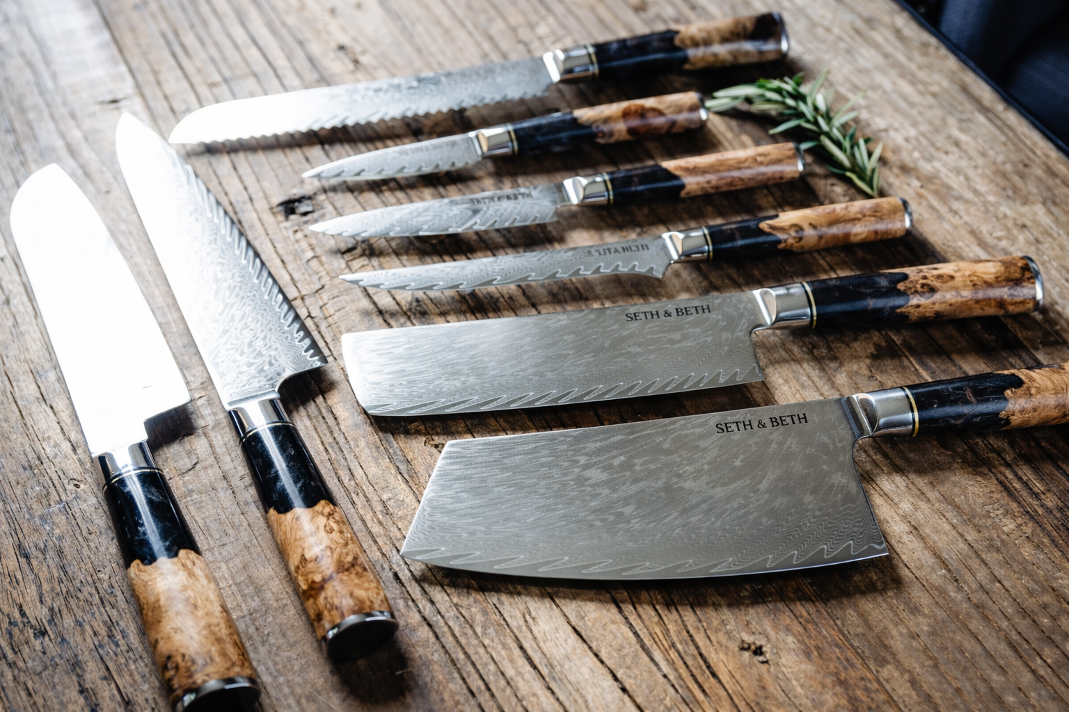 Tidal Black Engraved 8pc Damascus Knife Set