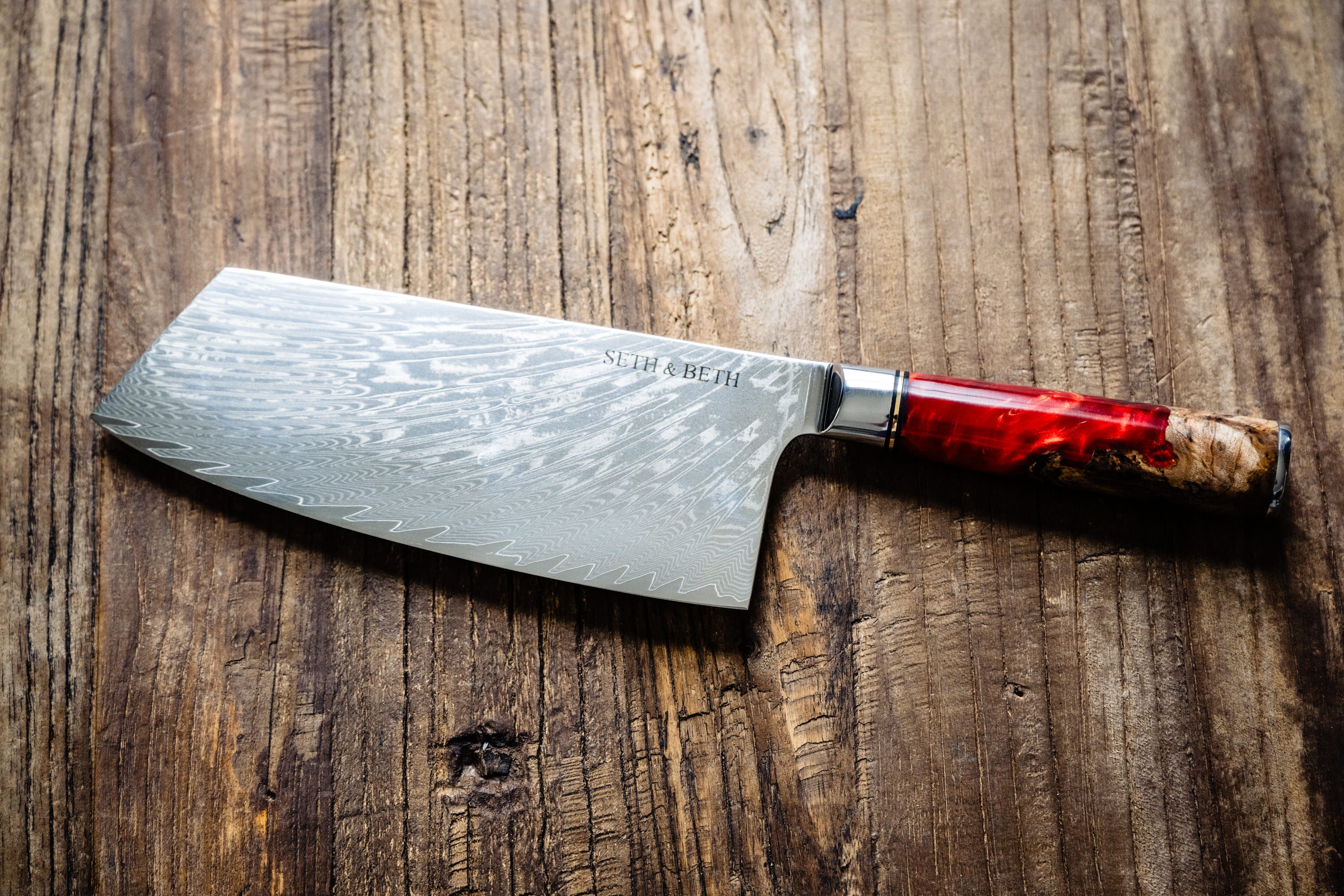 Tidal Red Engraved 8pc Damascus Knife Set