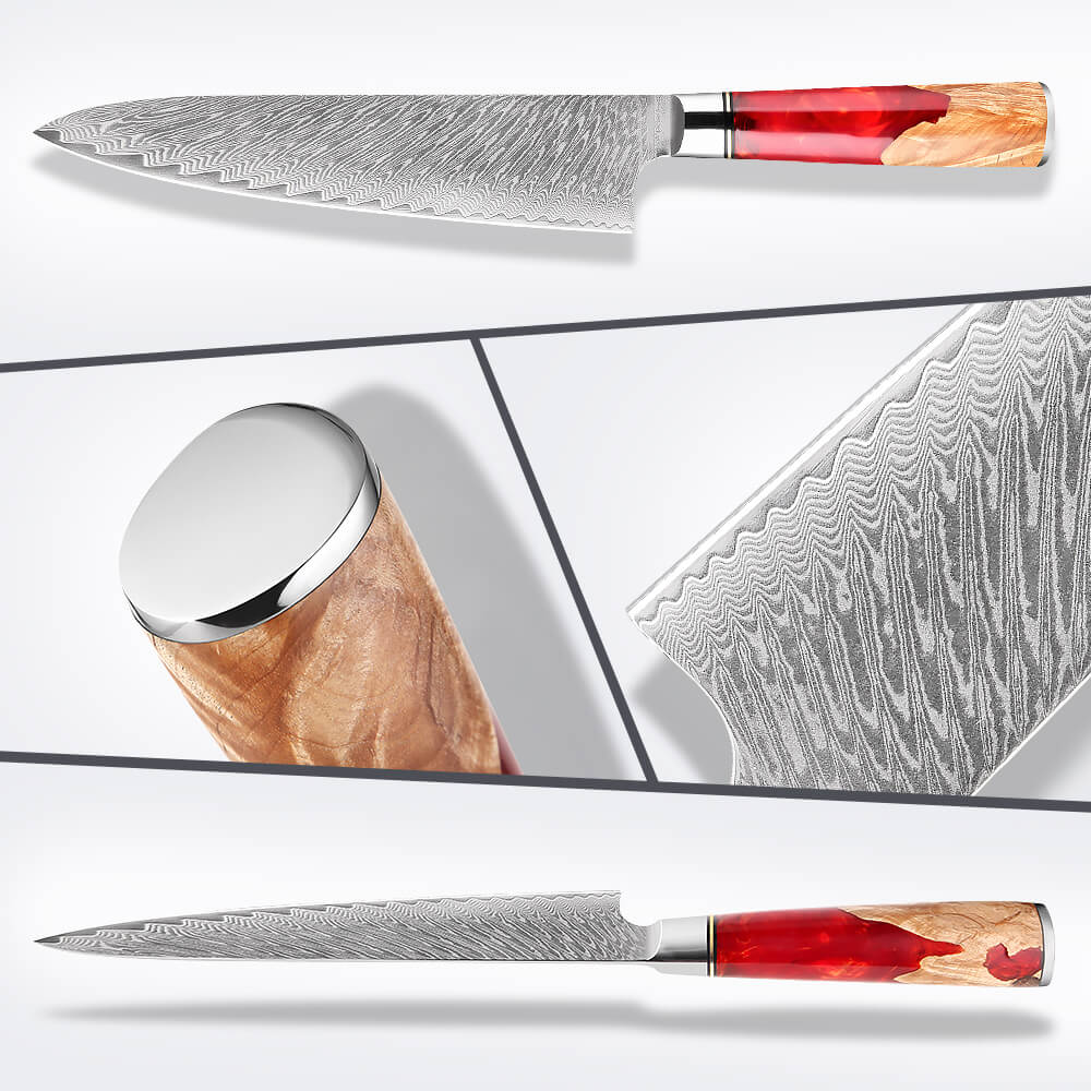 Tidal Red 8pc Damascus Knife Set