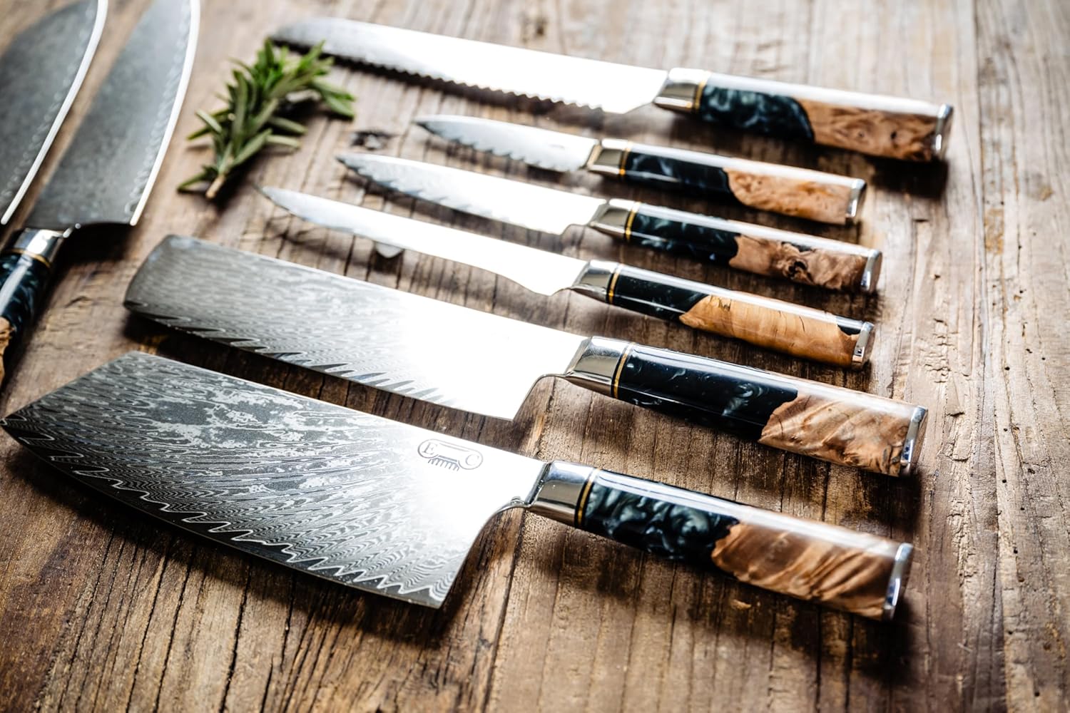 Tidal Black 8pc Damascus Knife Set