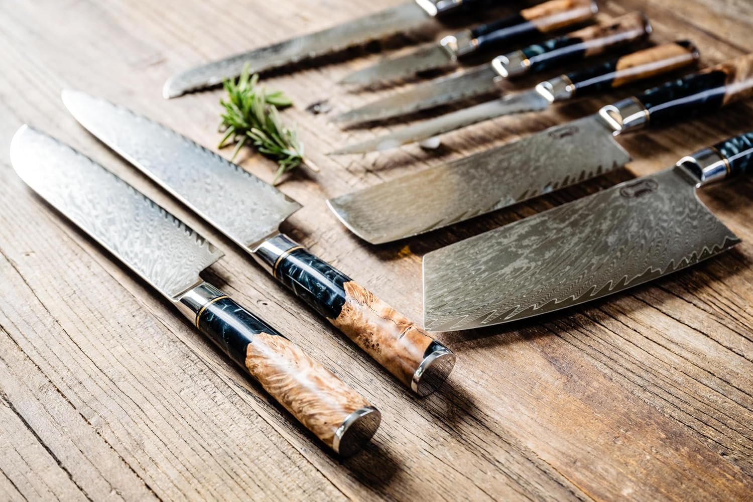 Tidal Black 8pc Damascus Knife Set
