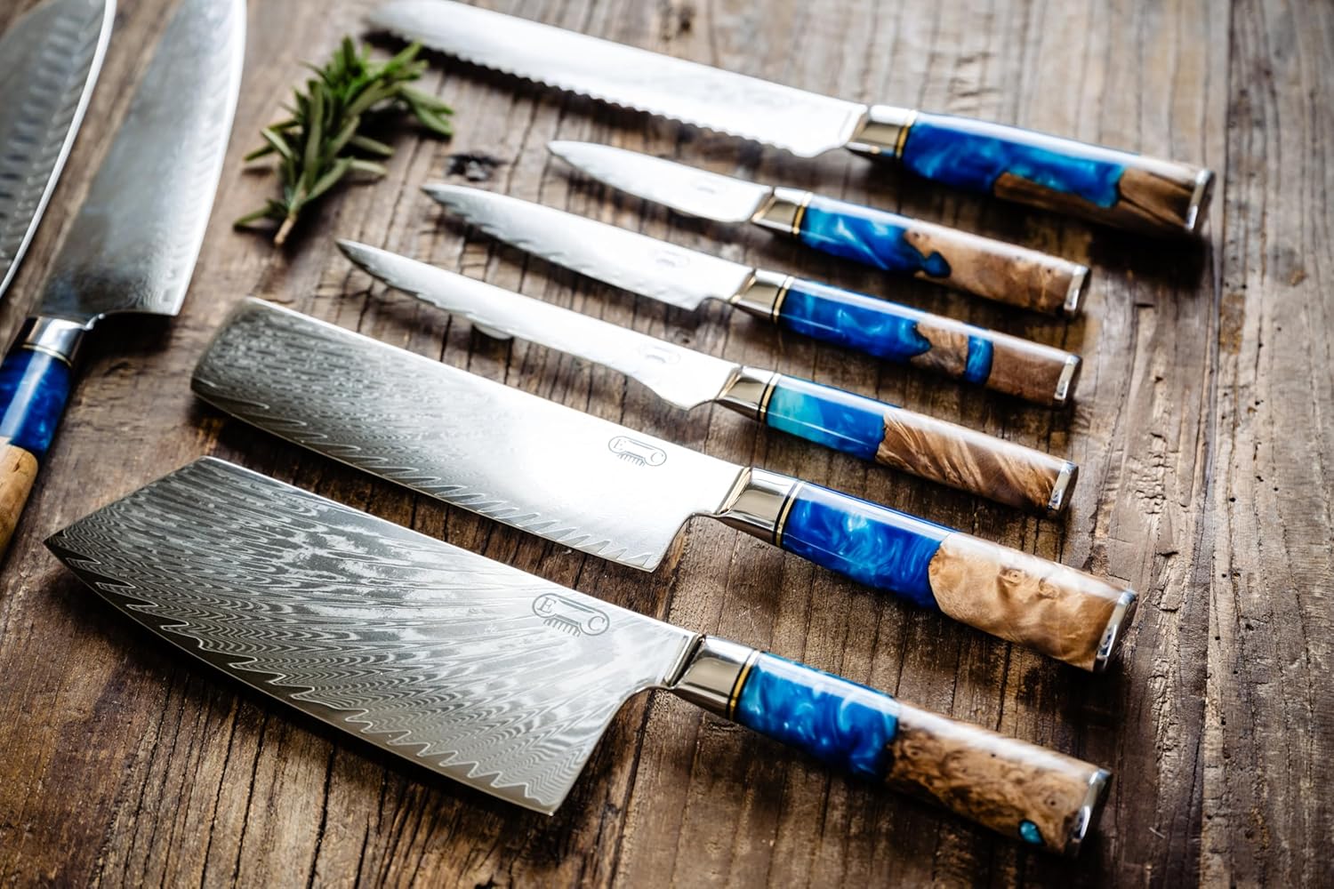 Tidal Blue 8pc Damascus Knife Set