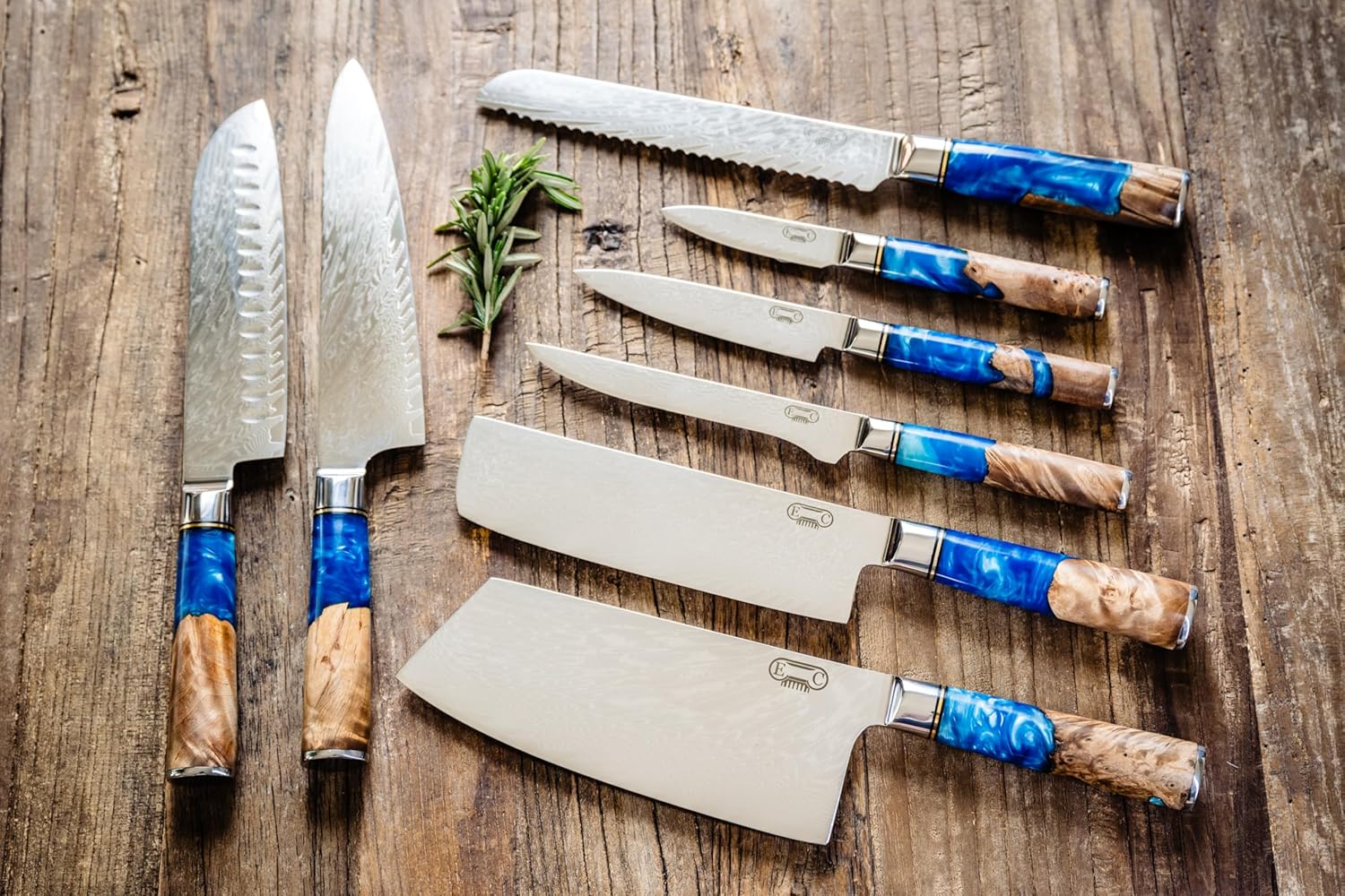 Tidal Blue 8pc Damascus Knife Set