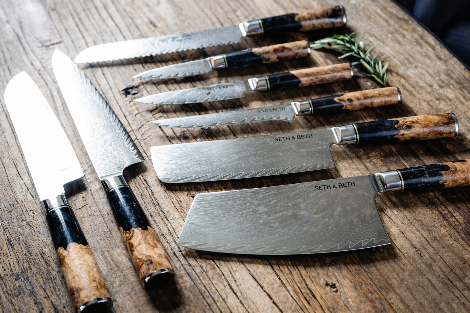 Tidal Black Engraved 8pc Damascus Knife Set