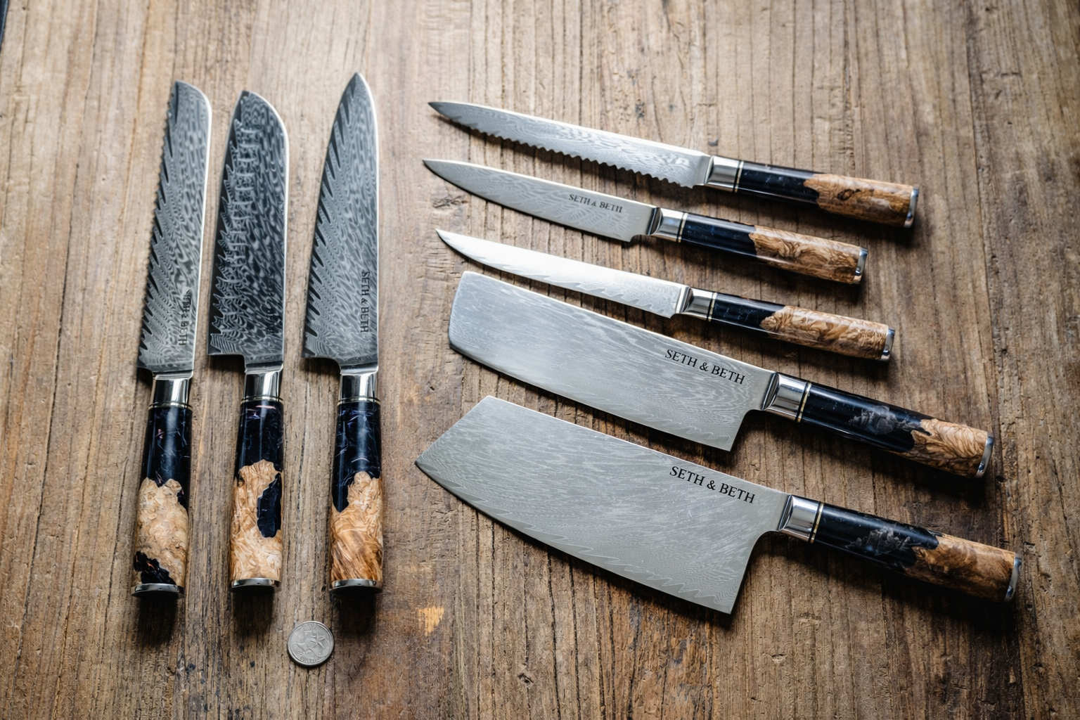 Tidal Black Engraved 8pc Damascus Knife Set