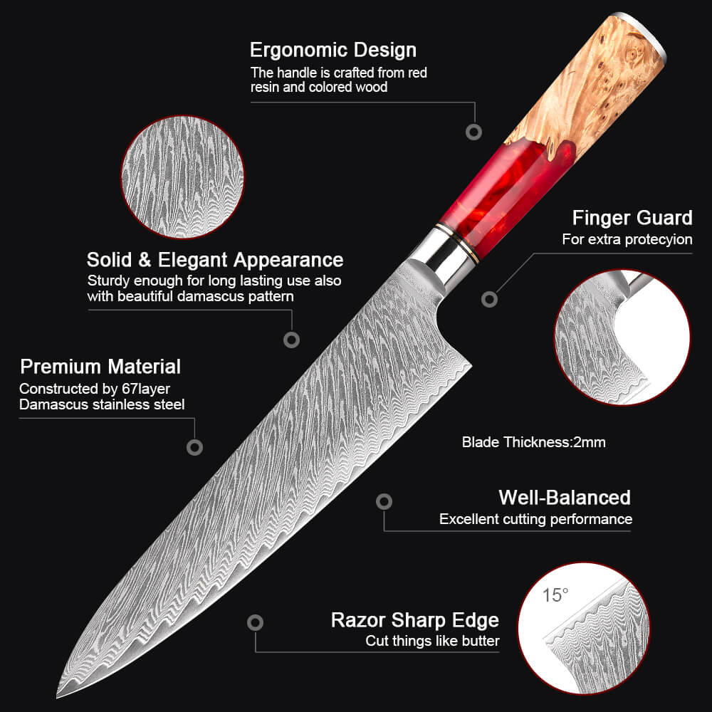 Tidal Red 8pc Damascus Knife Set